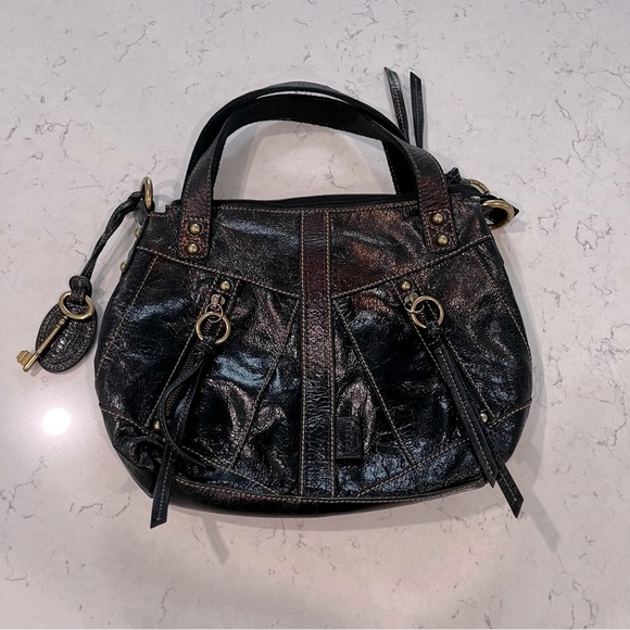 FOSSIL Y2K Genuine Leather Black Metallic Shoulder Bag - Picture 15 of 15
